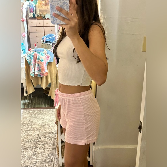 Pink and White Striped Drawstring Lounge Shorts - Picture 2 of 4
